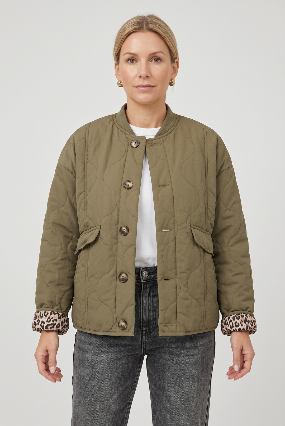 Francesca button down quilted coat with print lining