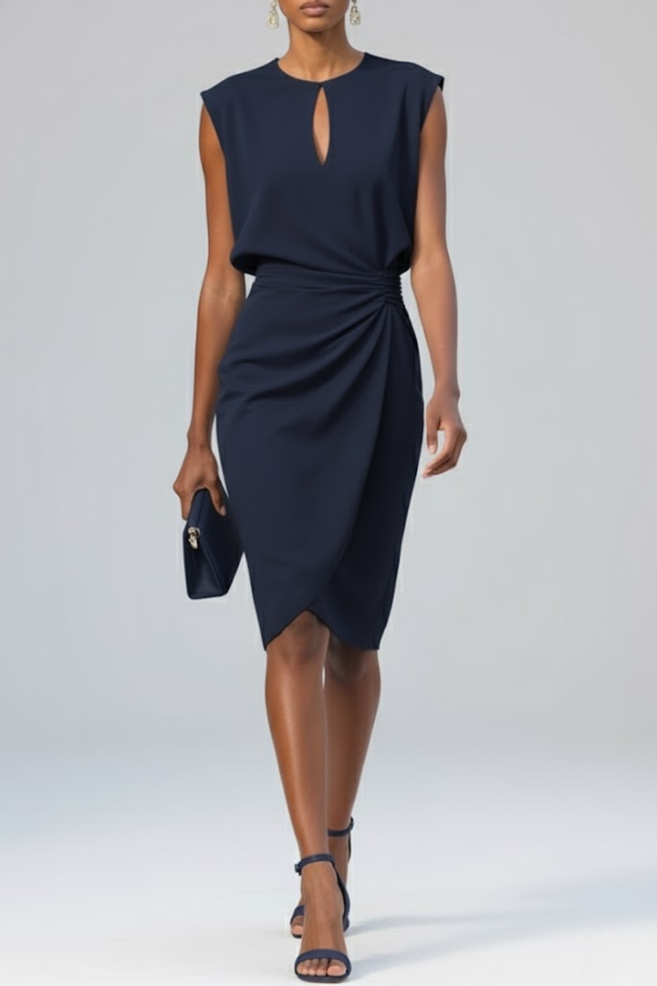 Katharina | Elegant Keyhole Ruched Midi Dress