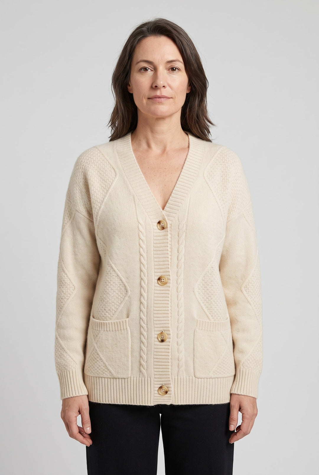 Mette cable knit V neck cardigan