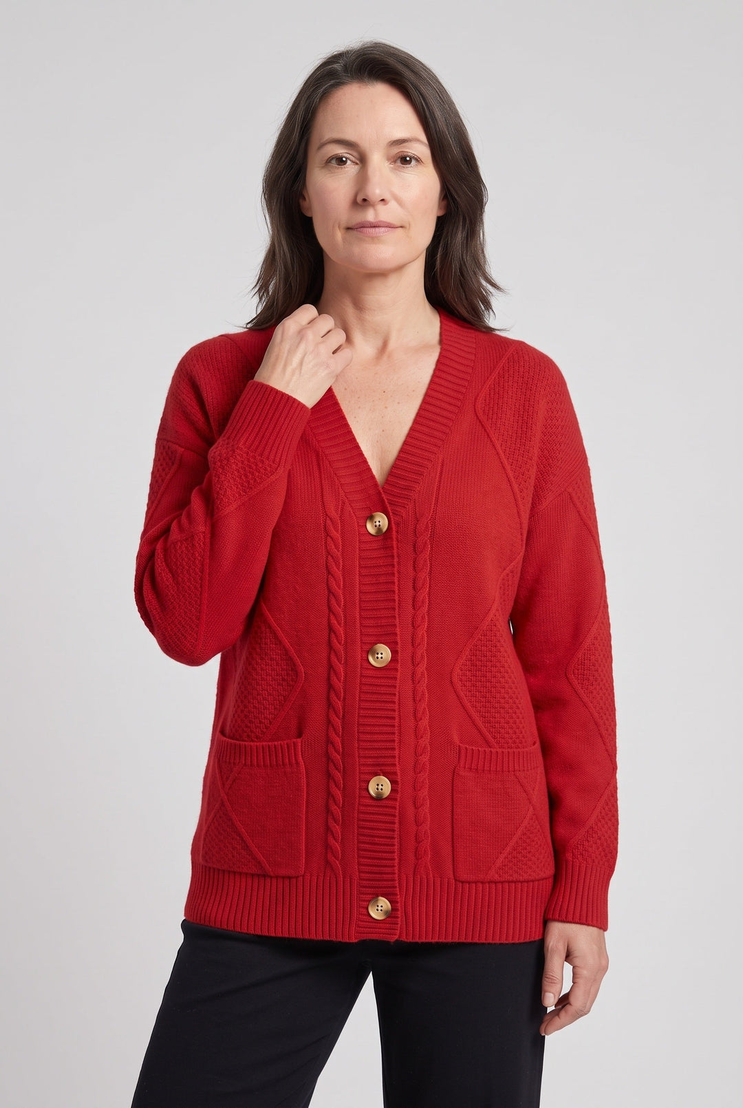 Mette cable knit V neck cardigan – image 9
