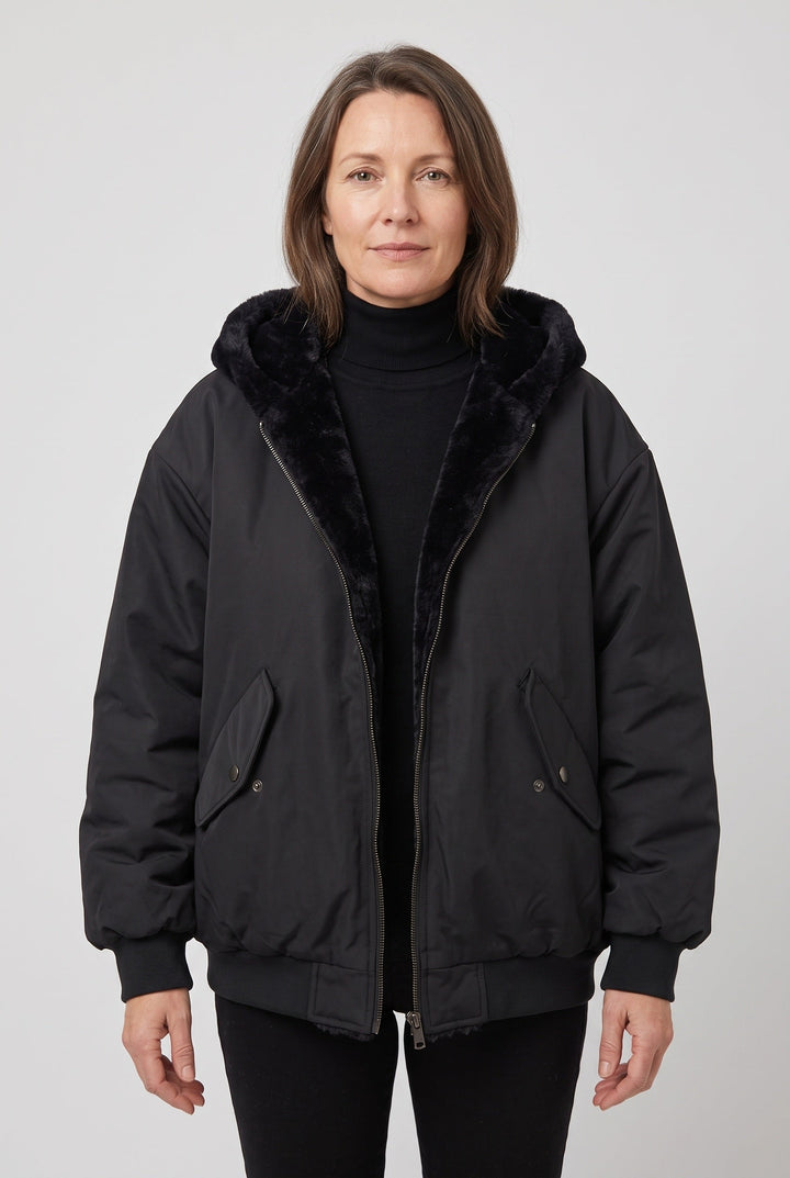 Salome oversized hooded jacket with faux fur trim