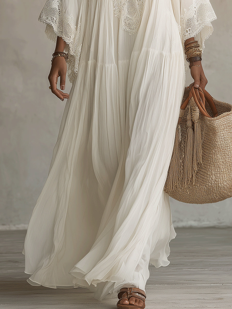 Ffion Elegant V Neck Maxi Dress with Lace Trim - image 13