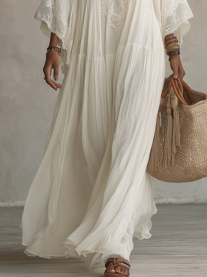 Ffion Elegant V Neck Maxi Dress with Lace Trim - image 13
