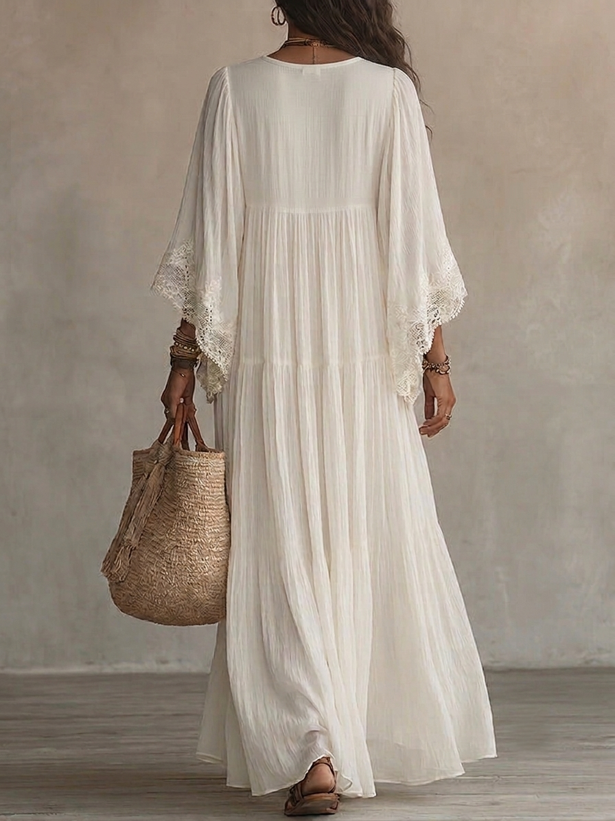 Ffion Elegant V Neck Maxi Dress with Lace Trim - image 10