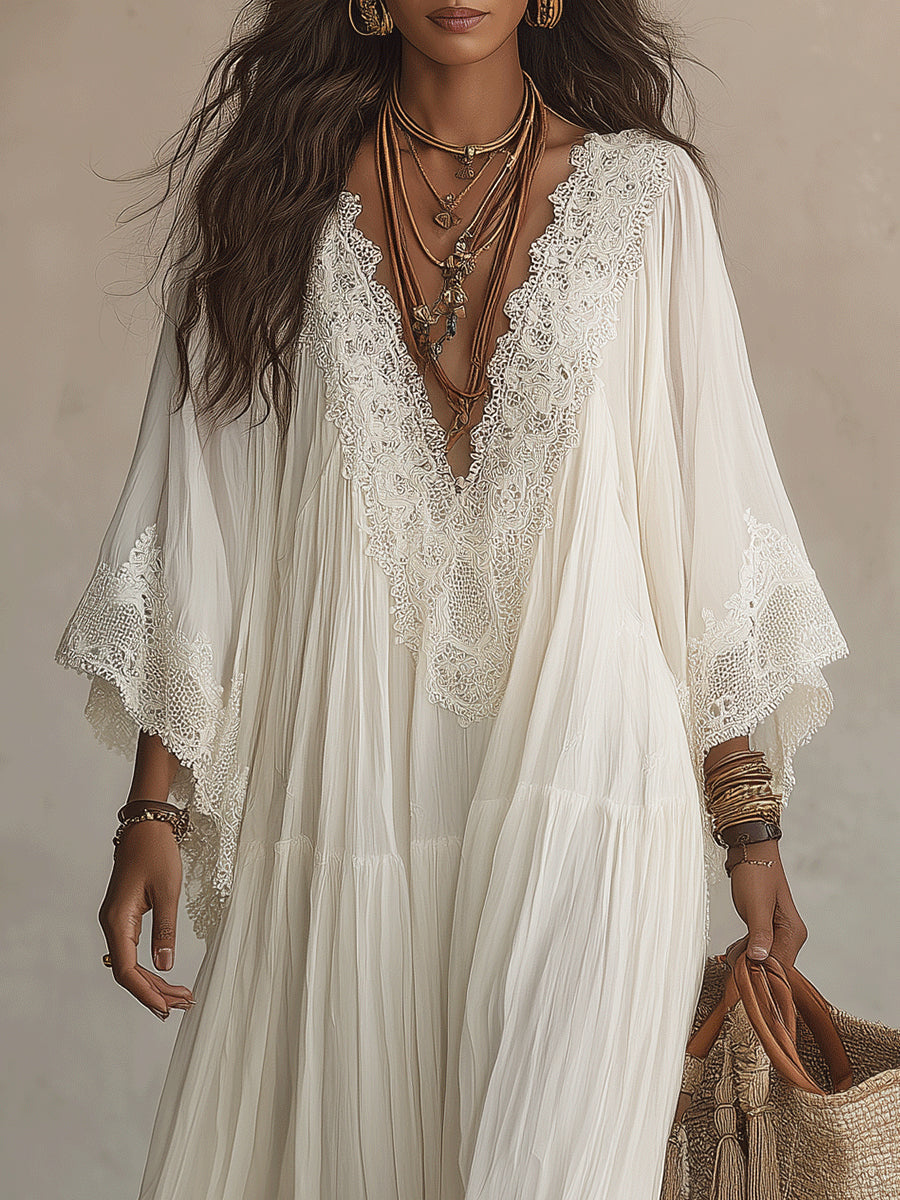Ffion Elegant V Neck Maxi Dress with Lace Trim - image 12