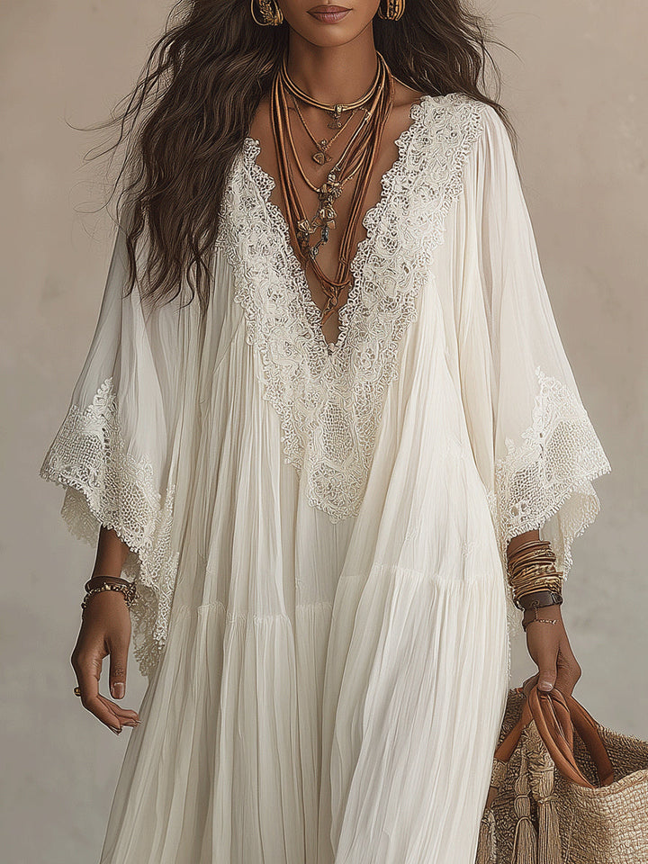 Ffion Elegant V Neck Maxi Dress with Lace Trim - image 12