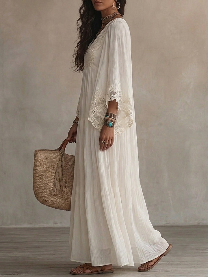 Ffion Elegant V Neck Maxi Dress with Lace Trim - image 11