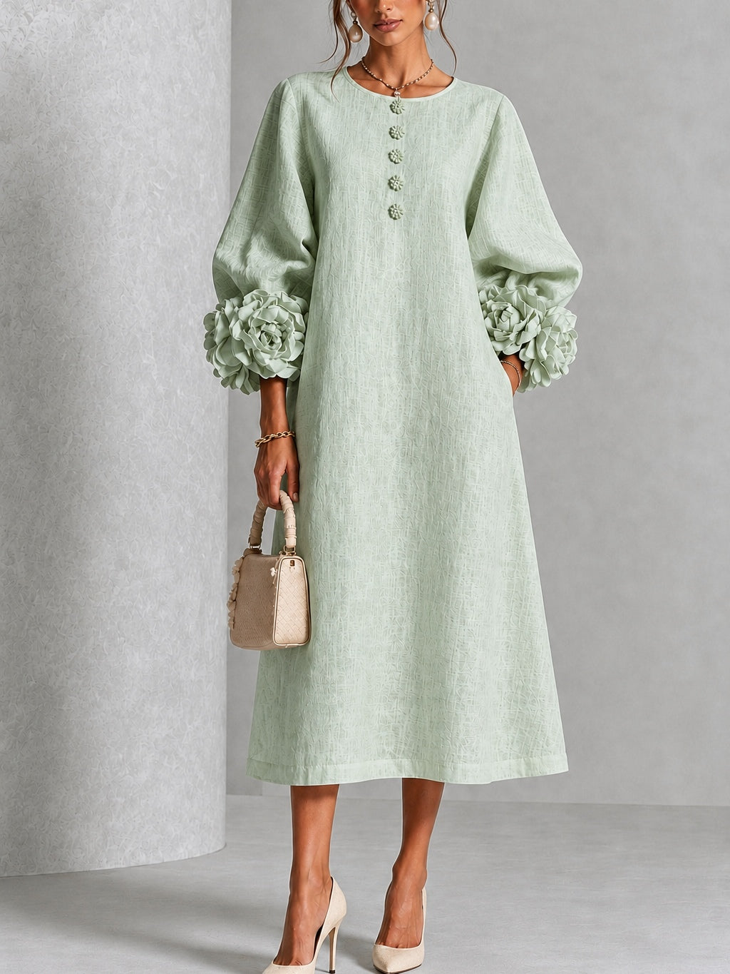 Allira textured a line wedding guest midi dress