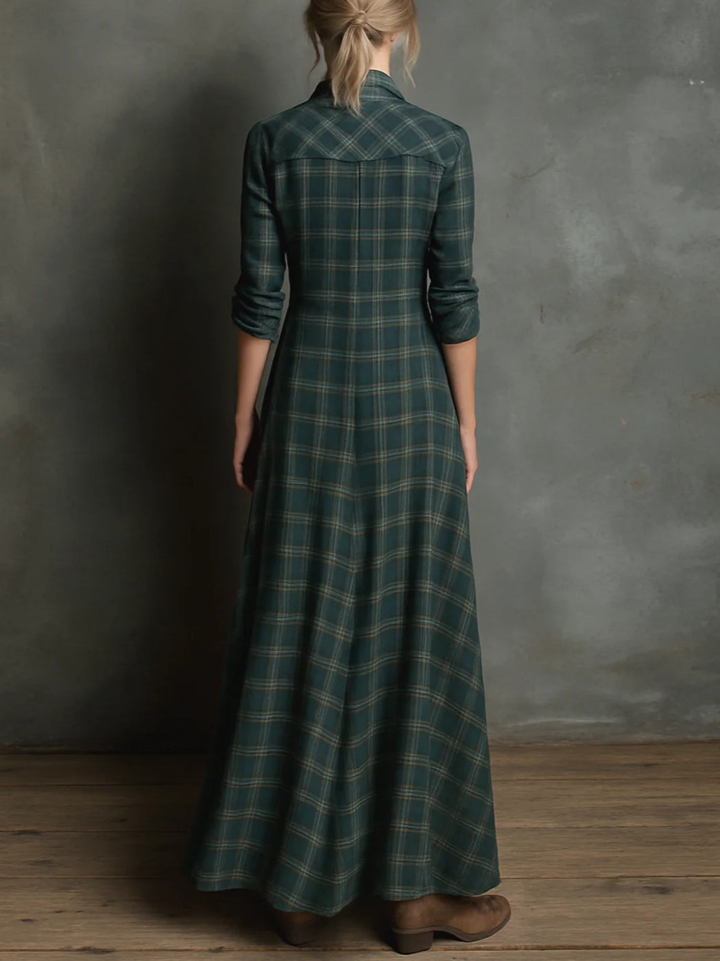 Valentina check maxi dress, button front detail