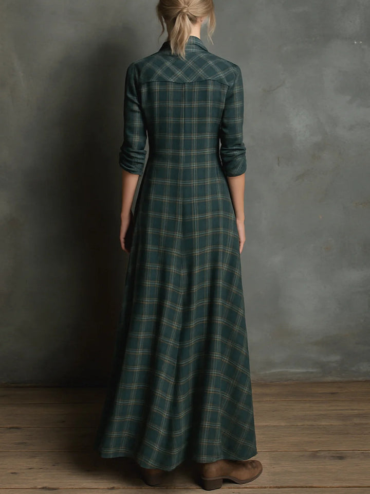Valentina check maxi dress, button front detail