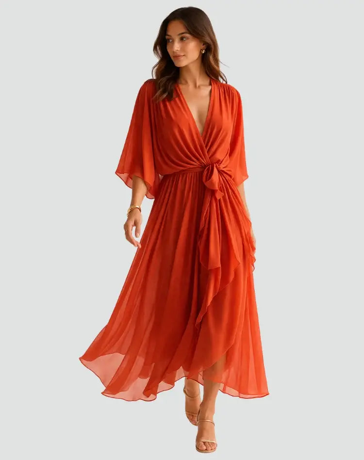 Elfrid wrap v neck midi wedding guest dress – image 16