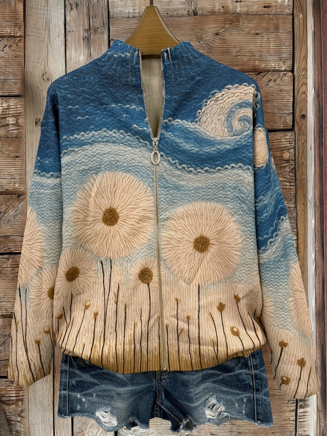 Yolanda quilted zip up cardigan, zip detail