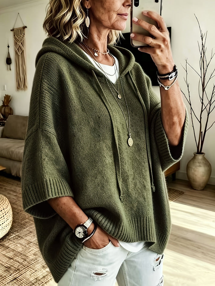 Hillevi oversized hooded batwing knitted jumper – image 3