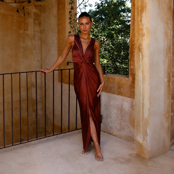 Xanthe open back maxi dress in rose red