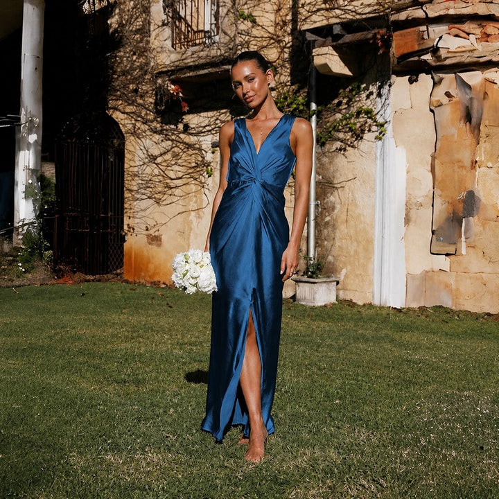 Xanthe open back maxi dress in black