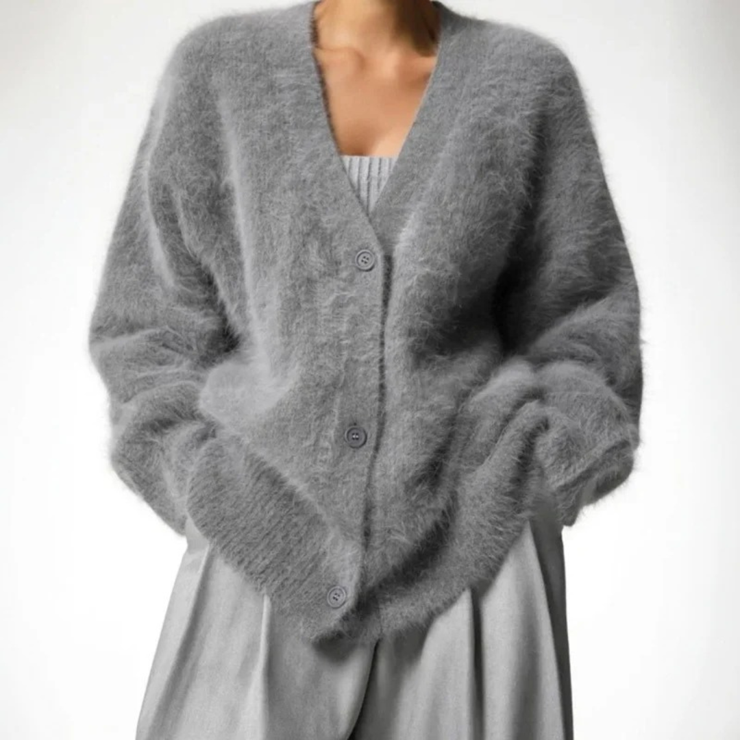 Alicia fluffy knit cardigan, front view