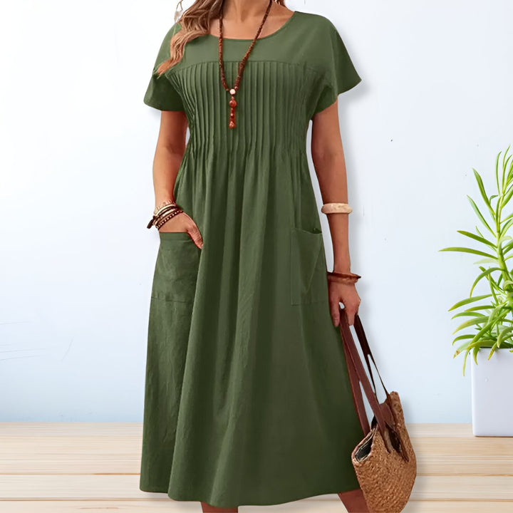 Anouska pleated short sleeve midi dress – image 2