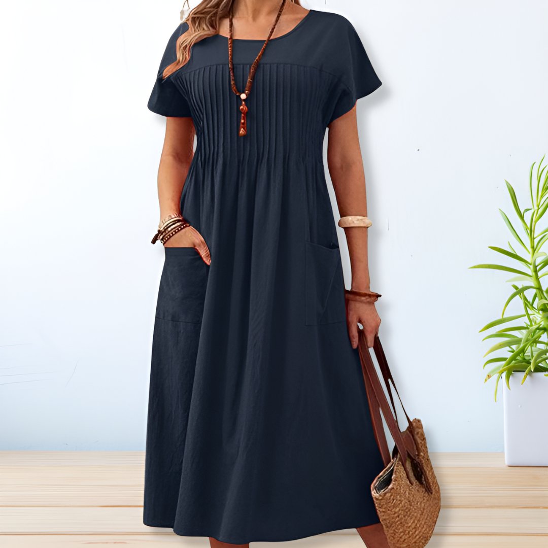 Anouska pleated short sleeve midi dress