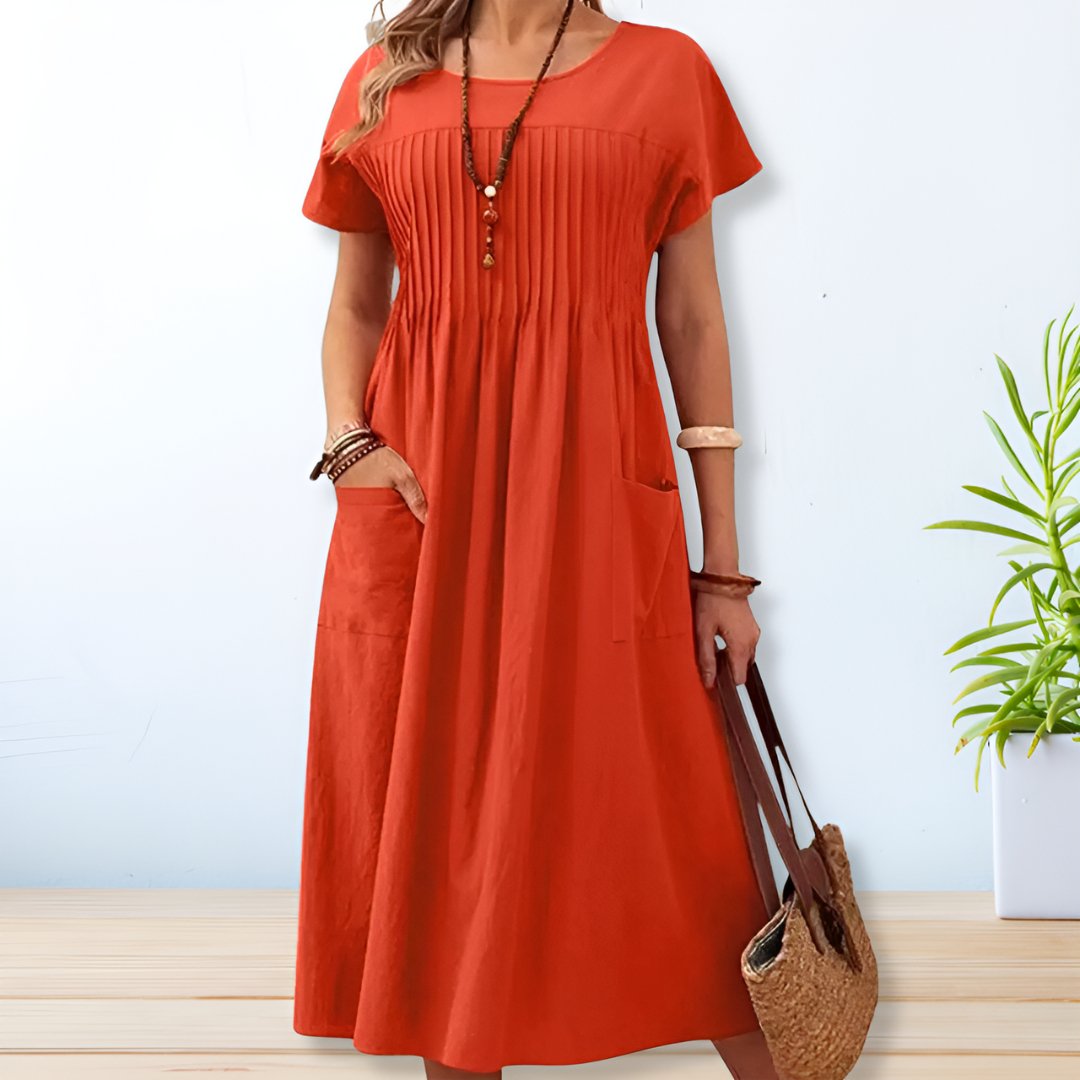 Anouska pleated short sleeve midi dress – image 3