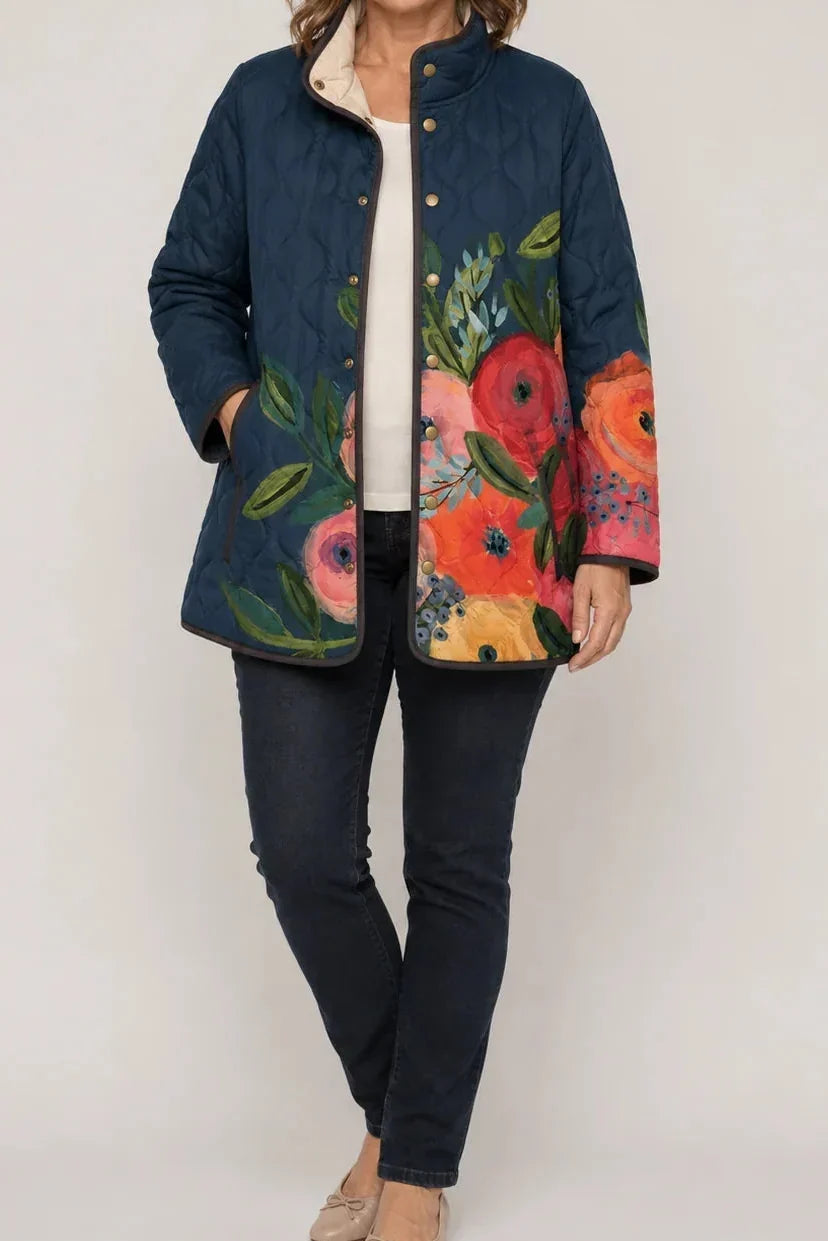 Yasmin Elegant Floral Print Quilted Puffer Jacket - image 17