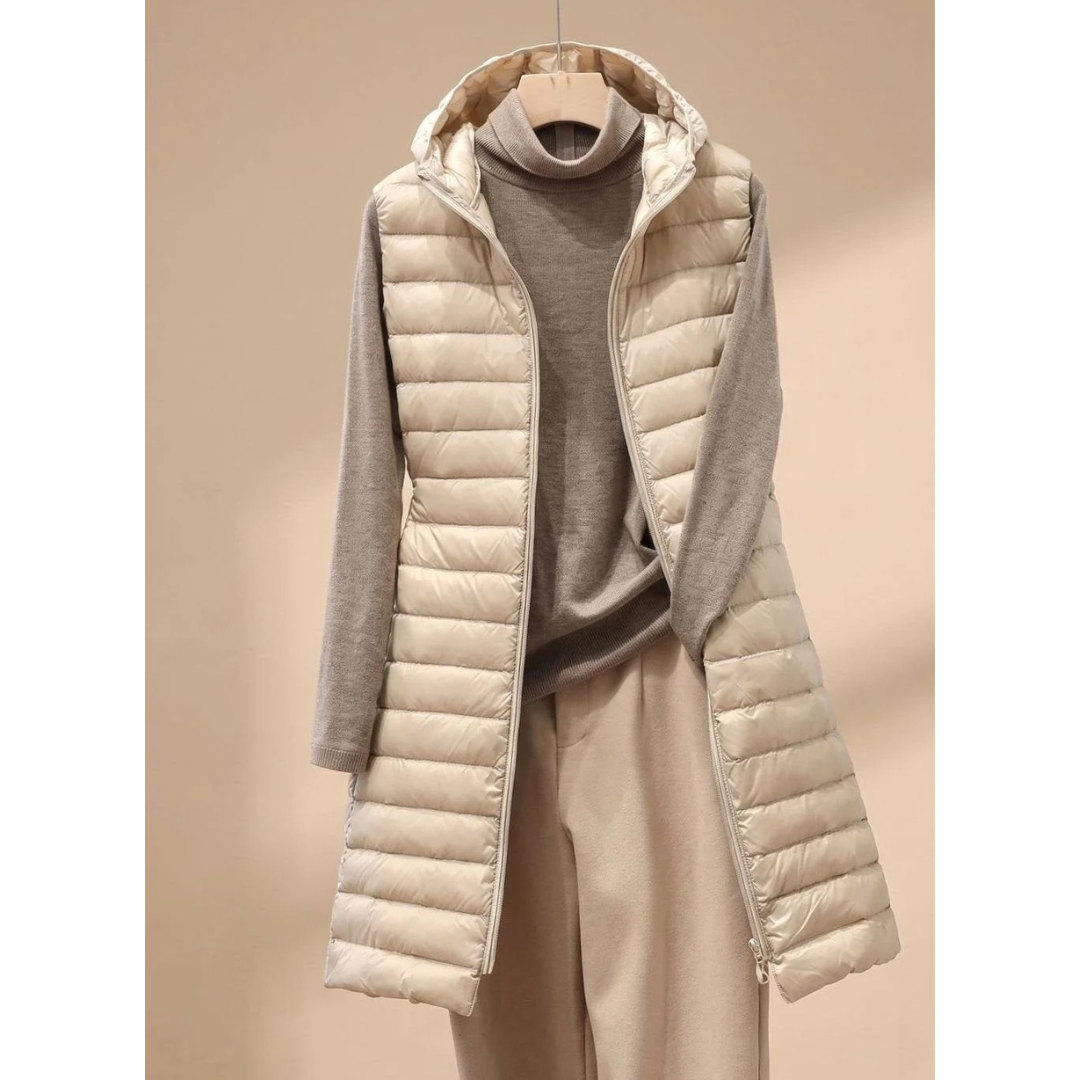 Ariella longline hooded quilted jacket in khaki