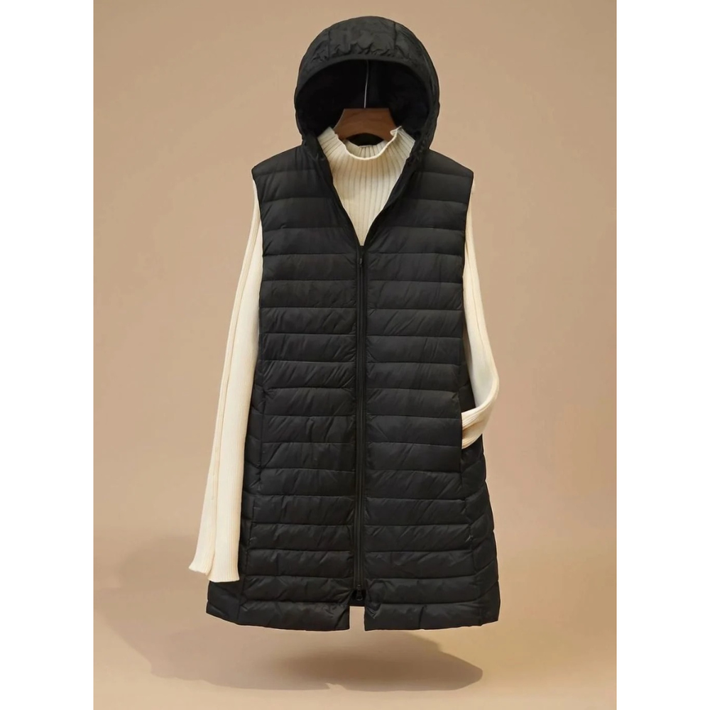 Ariella longline hooded quilted jacket in black