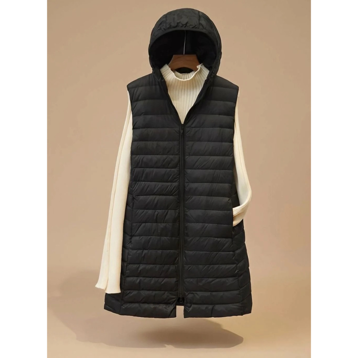 Ariella longline hooded quilted jacket in black