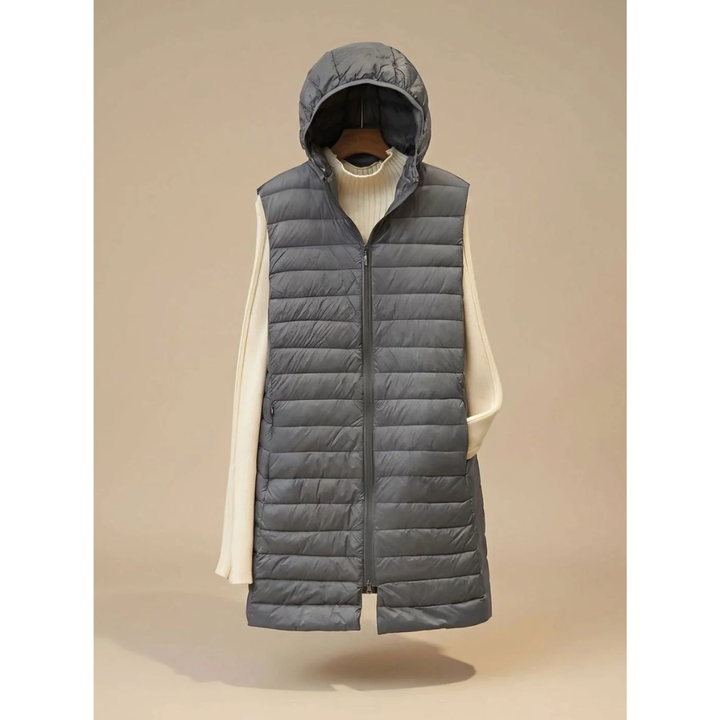 Ariella longline hooded quilted jacket in grey