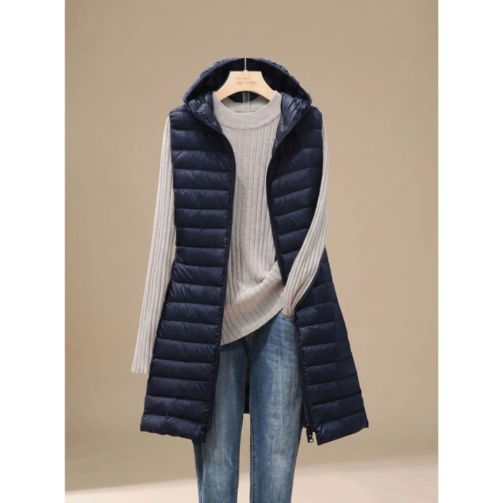 Ariella longline hooded quilted jacket in navy