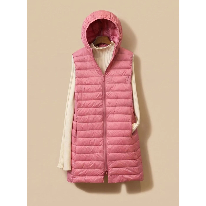 Ariella longline hooded quilted jacket in pink