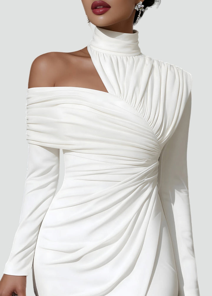 Ophelia one shoulder draped midi dress, back view