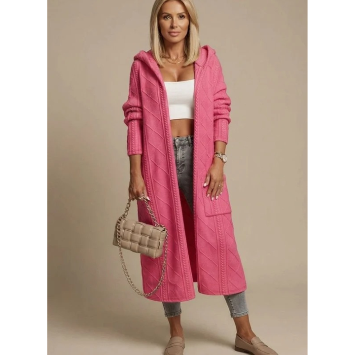 Aylin longline hooded knit cardigan, back view
