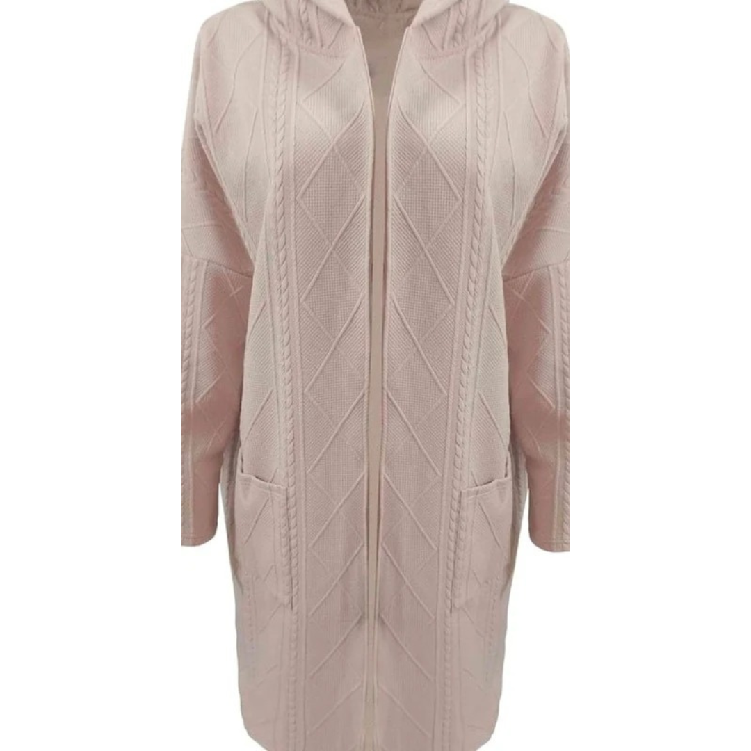 Aylin longline hooded knit cardigan in beige