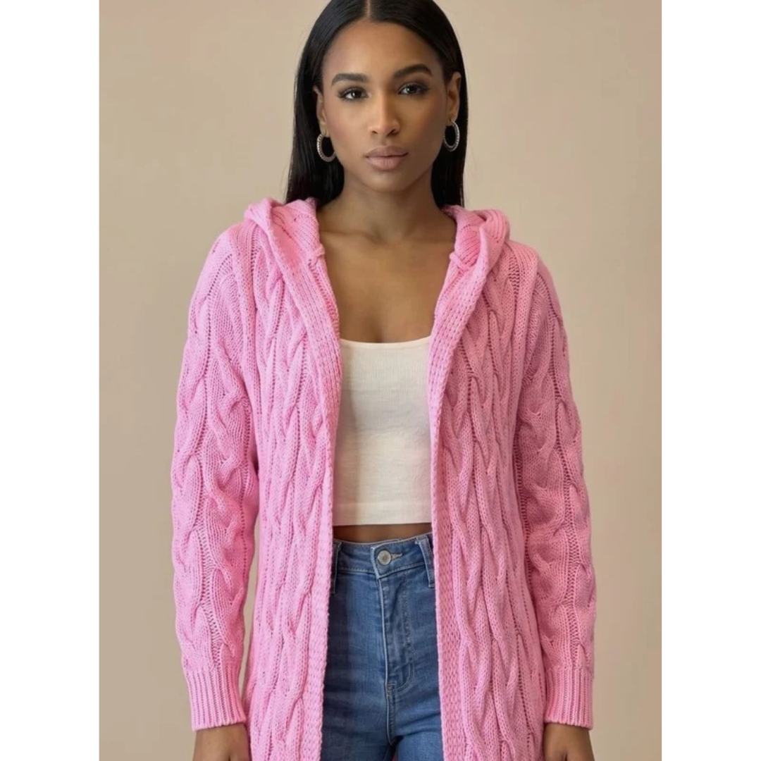 Aylin longline hooded knit cardigan, detail