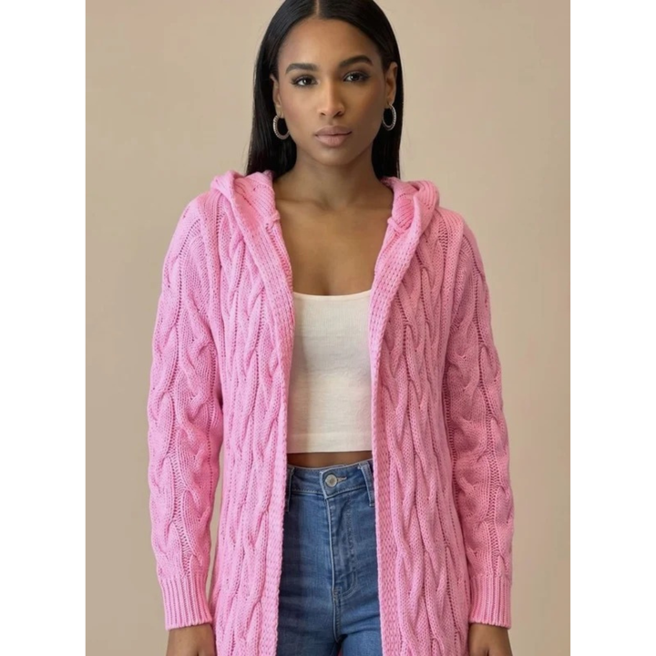 Aylin longline hooded knit cardigan, detail