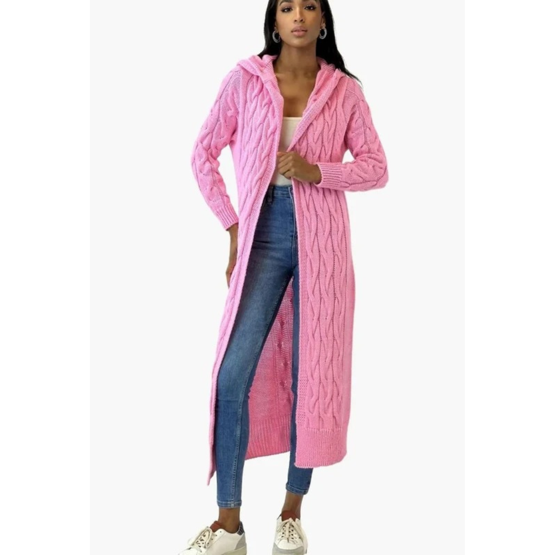 Aylin longline hooded knit cardigan, side view