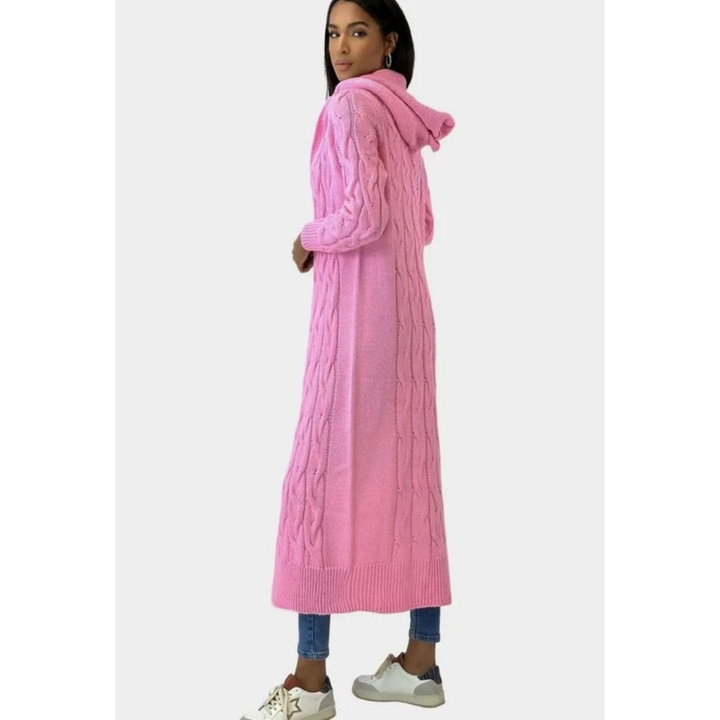 Aylin longline hooded knit cardigan, fabric detail