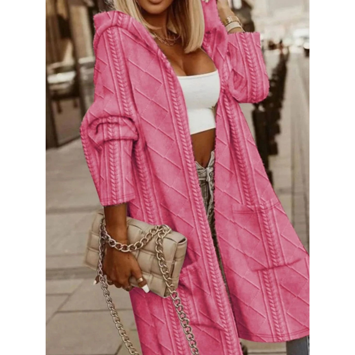 Aylin longline hooded knit cardigan, front view