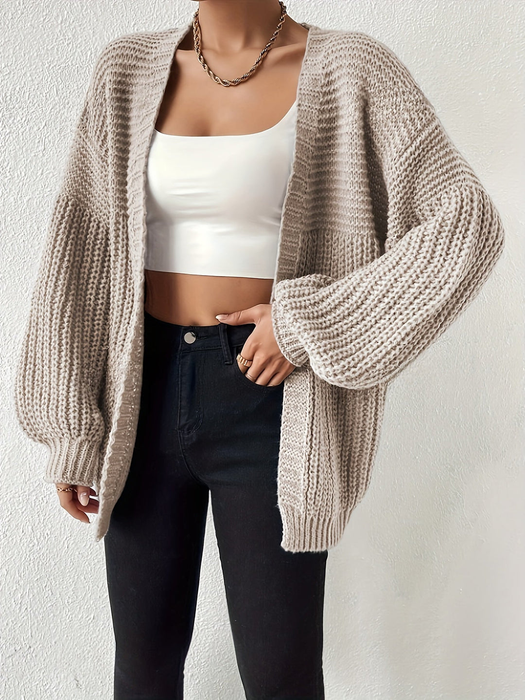 Emmeline chunky knit cardigan with balloon sleeves – image 5