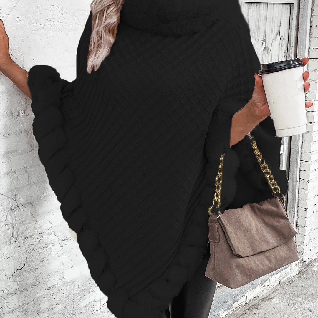 Fenella roll neck knit poncho with faux fur trim – image 14
