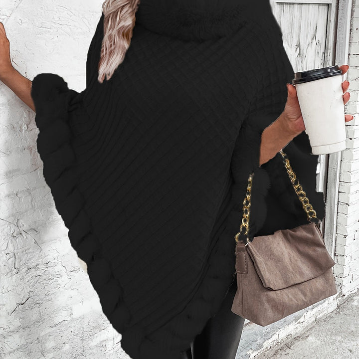 Fenella roll neck knit poncho with faux fur trim – image 14