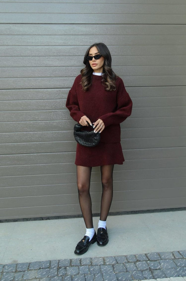 Hanna two piece knit jumper and skirt co-ord set, close up