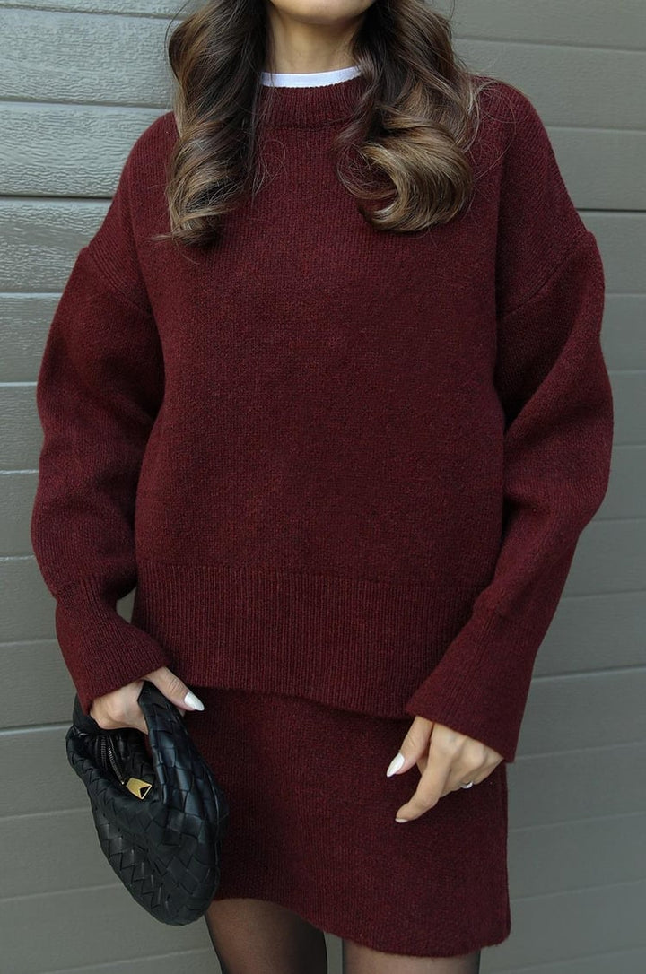 Hanna two piece knit jumper and skirt co-ord set, styled look