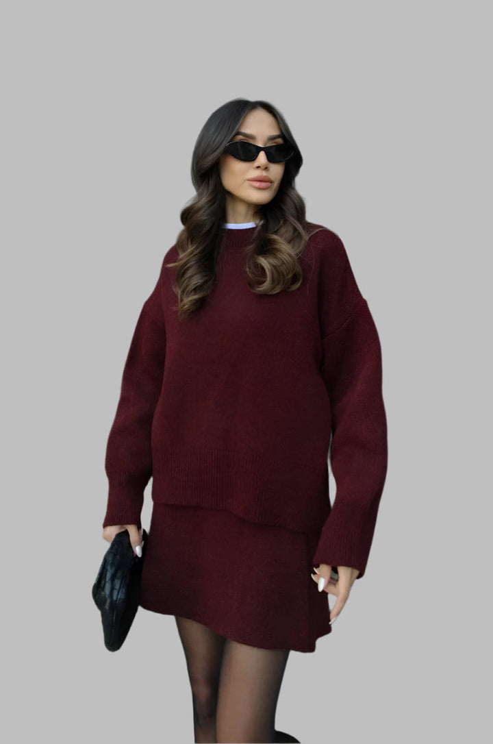 Hanna two piece knit jumper and skirt co-ord set, side view