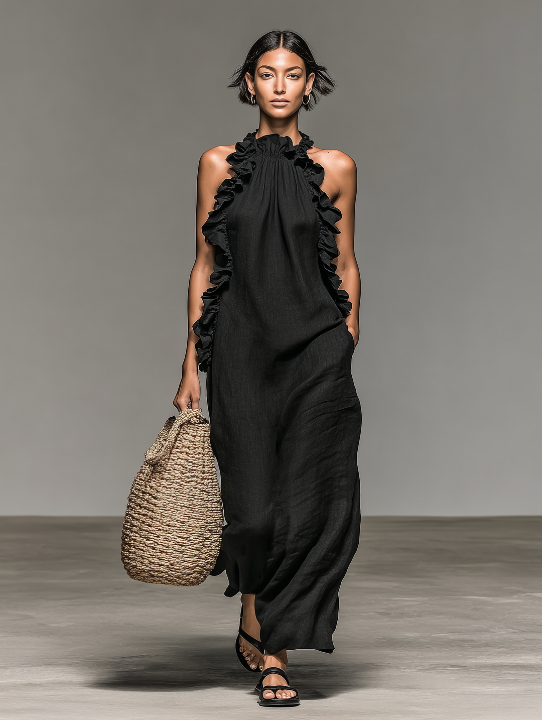 Talia halter neck maxi dress with ruffles