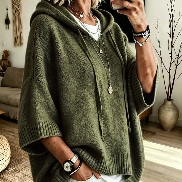 Hillevi oversized hooded batwing knitted jumper – image 13