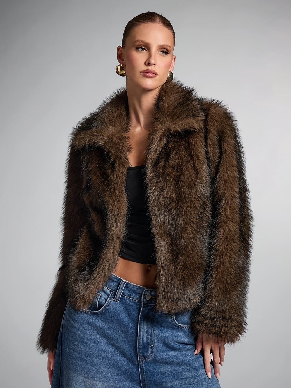 Bronwyn cropped faux fur coat, notch collar detail