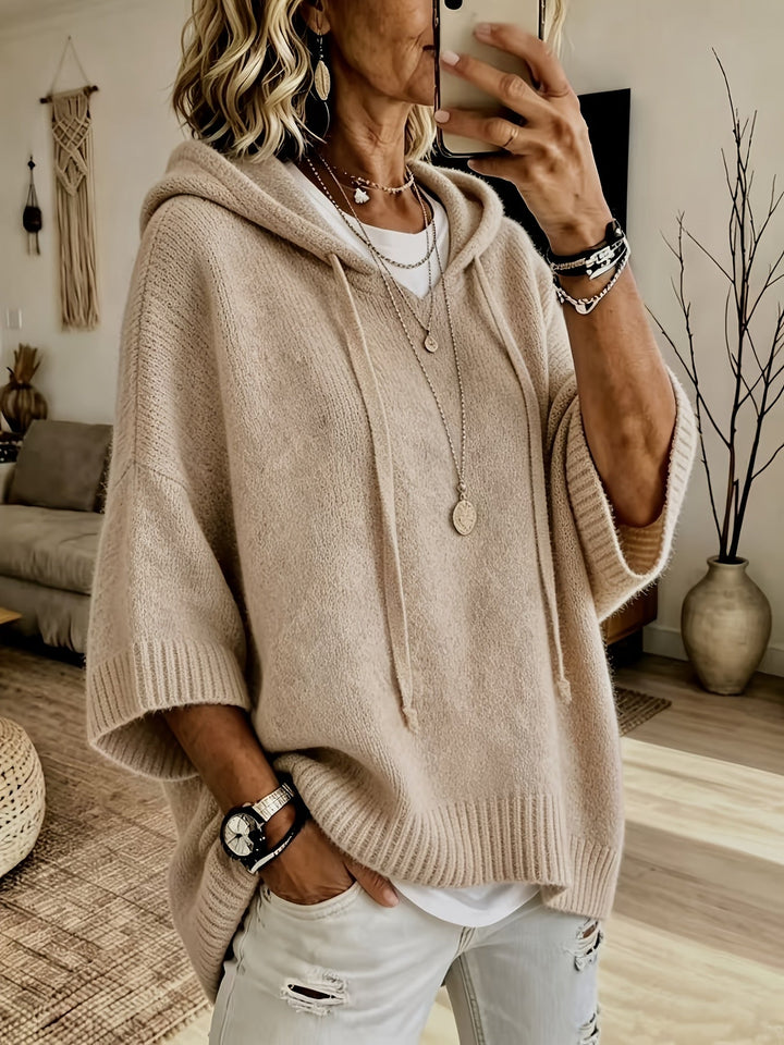 Hillevi oversized hooded batwing knitted jumper – image 2