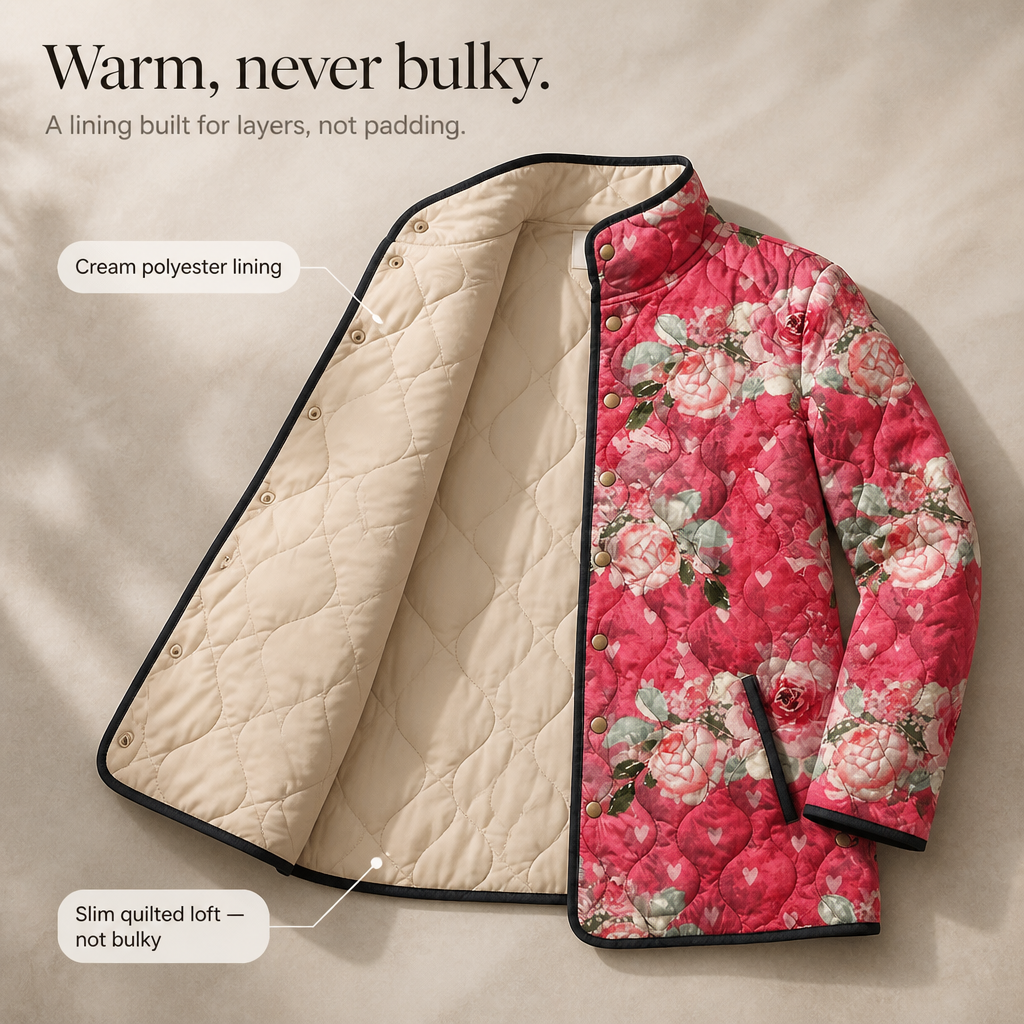 Yasmin Elegant Floral Print Quilted Puffer Jacket - image 7