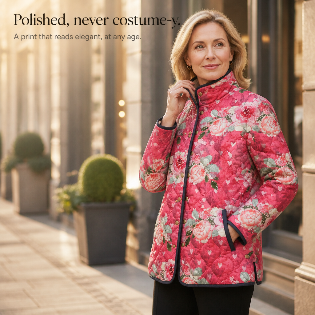 Yasmin Elegant Floral Print Quilted Puffer Jacket - image 9